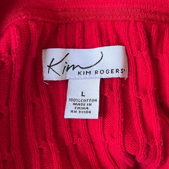 •Kim Rogers• Red Collared Cable Knit Sweater - Size Large - Picture 2 of 7